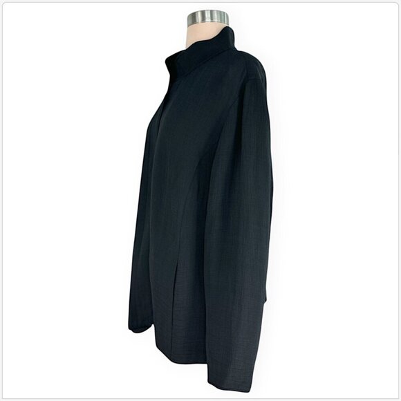 Eileen Fisher Woman Black Lightweight Silk Sponge Stand Up Collar Jacket Plus 1X - Picture 2 of 4